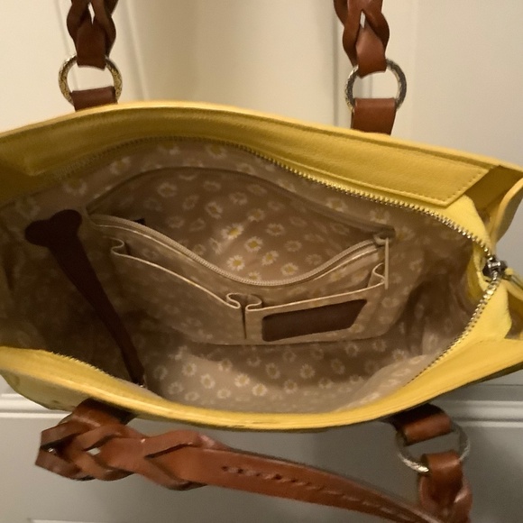 Brighton| Yellow Leather Handbag Embossed Flowers Tassels Casual Office Resort - Picture 6 of 15